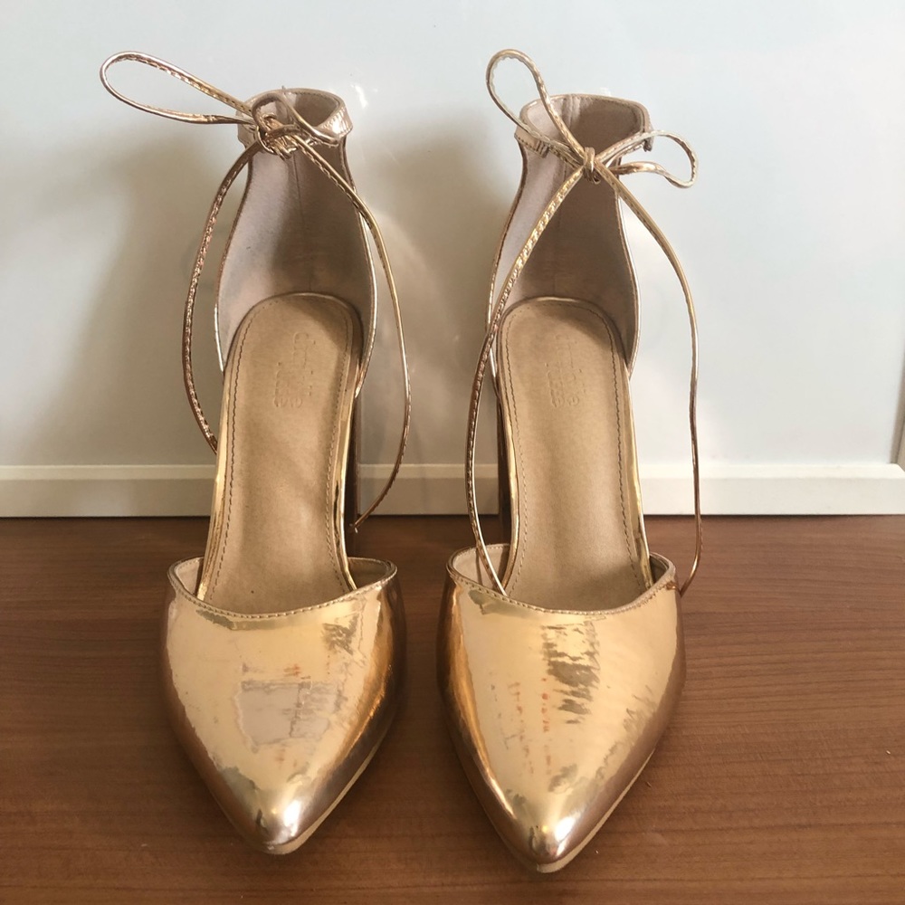 Charlotte Russe Gold Metallic Block Pointed Heel